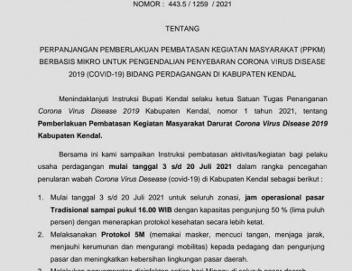 Surat Edaran PPKM Darurat Kabupaten Kendal