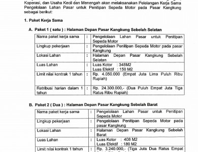 Pengumuman Lelang Lahan Pasar Kangkung.